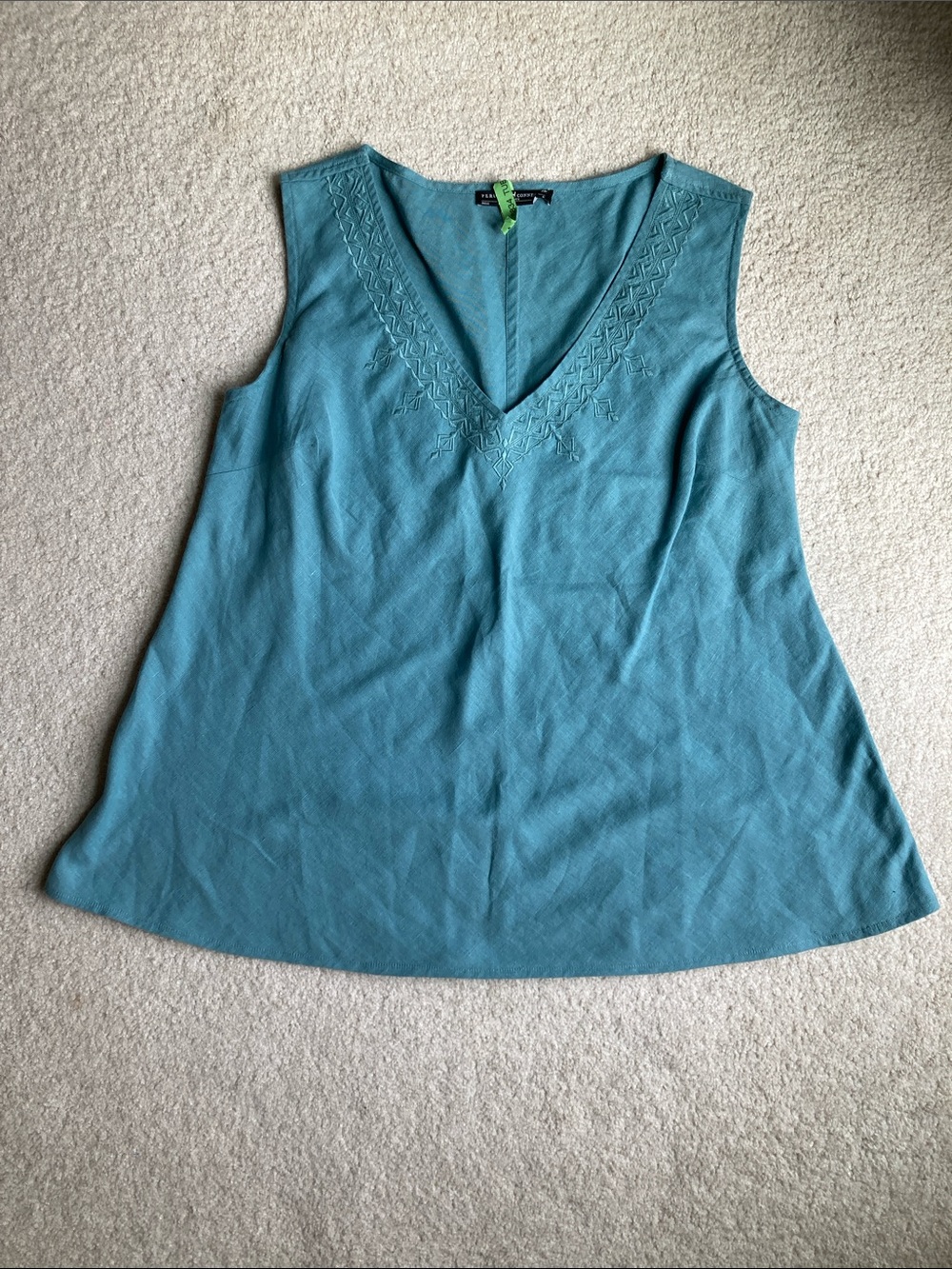 Peruvian Connection embroidered v neck linen and cotton blend sleeveless top
